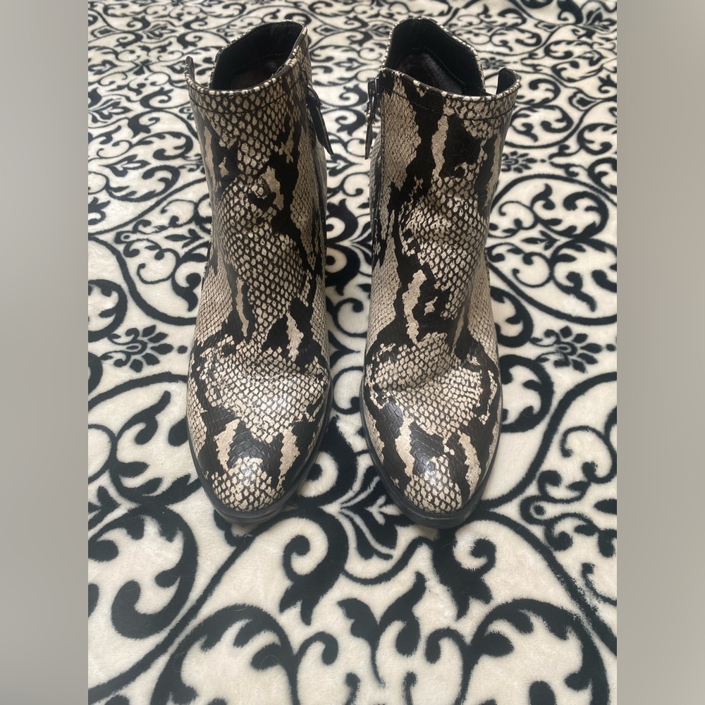 Snake print wedge bootie